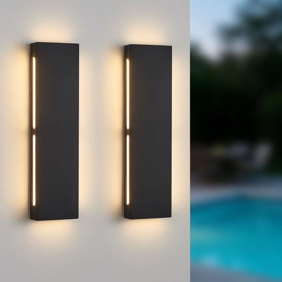16.5'' Modern LED Outdoor Wall Sconce, Integrated LED Outdoor Light Fixtures Wall Mount Exterior Lights, Black Front Porch Outside Lighting for House, Backyard, Warm White 3000K, 2 Pack