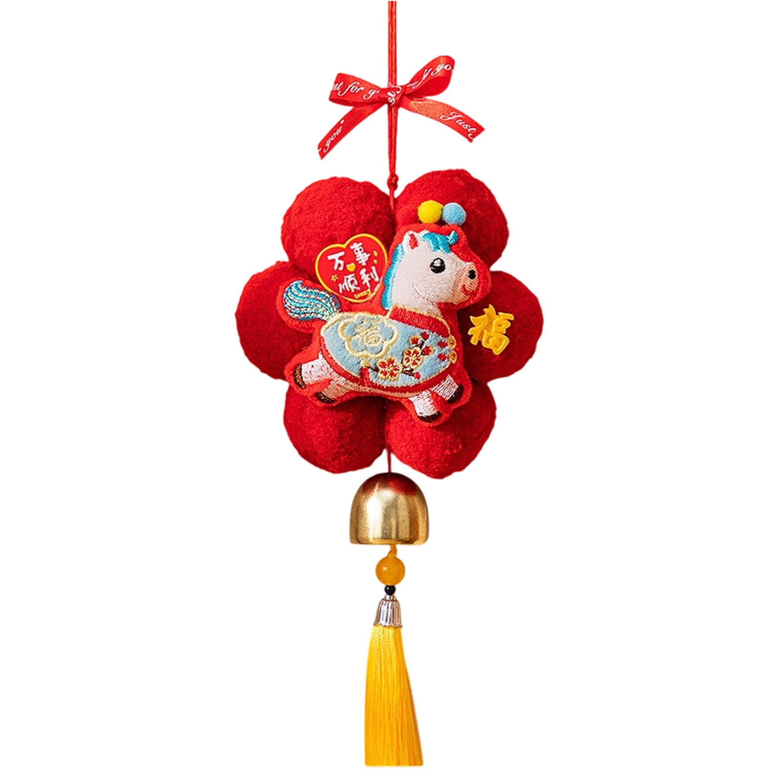 16.5" Red Flower Mascot with Tassel 2026 New Year Decor Charm Horse ...