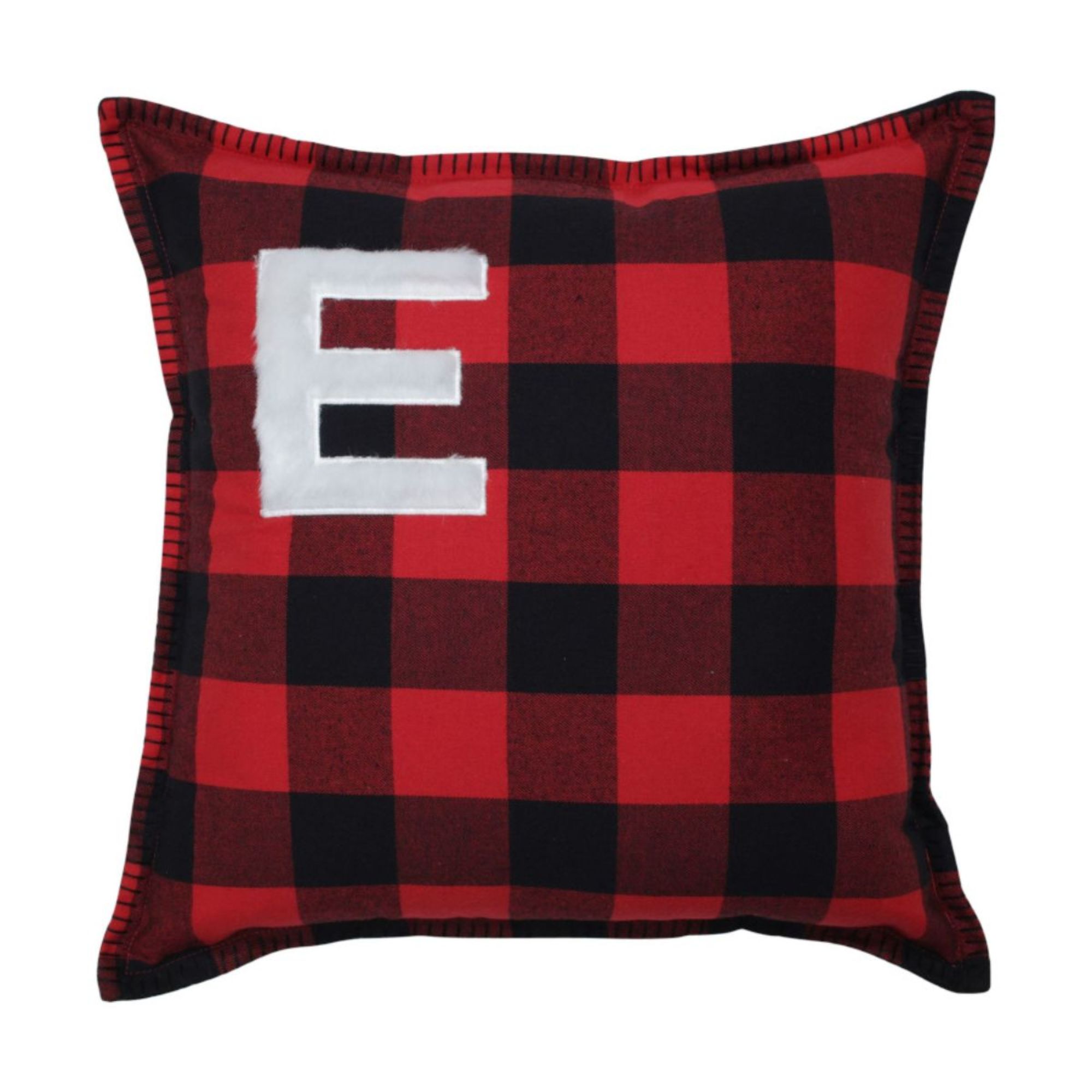 16.5" Red and Black Buffalo Plaid E Square Throw Pillow