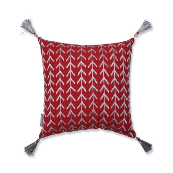 16.5" Red and Silver Contemporary Geometric Chevron Square Throw Pillow