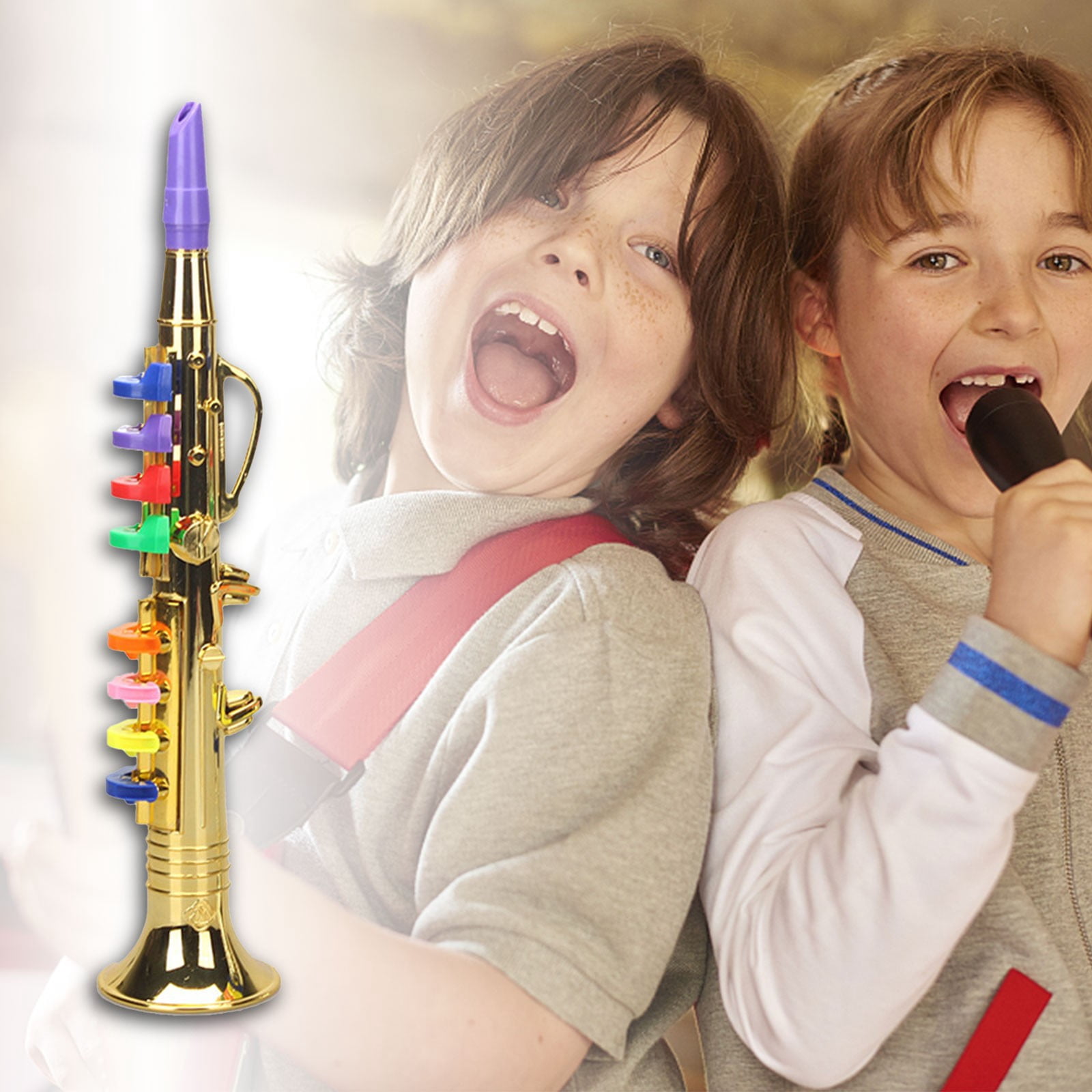 16.5" Simulated Musical Instrument Set – 8-Tone Saxophone & 4-Tone Horn Toy, Educational Music Equipment, Gold