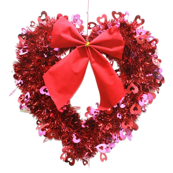 16.5" Tinsel Heart Shaped Wreath Red Heart Wreath Decorations for Front Door Wedding Party Anniversary Wall Decor Gift for Girlfriend Mother’s Day Valentine's Day Decorations Disco Party Supplies