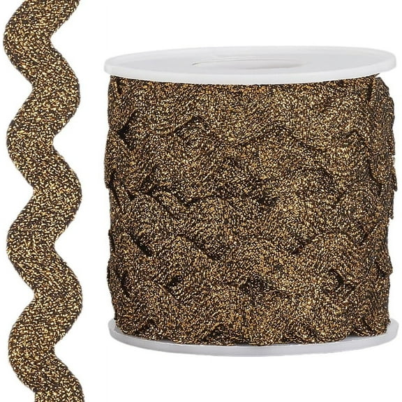 16.5 Yards Metallic Gold Rick Rack 0.6 Inch RIC Rac Trim Glitter Zig Zag Christmas Woven Trim Wave Bending Fringe Ribbon Wavy Edge Fabric
