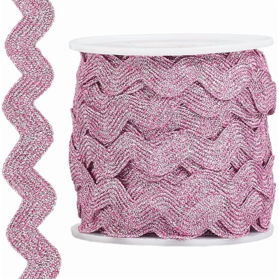 16.5 Yards Metallic Rick Rack 0.6 Inch Glitter RIC Rac Trim Christmas Ribbon Rack Sparkly Zig Zag Wave Bending Fringe Ribbon Wavy Edge Fabric for Sewing Wedding Gift Wrapping Hot Pink Pink