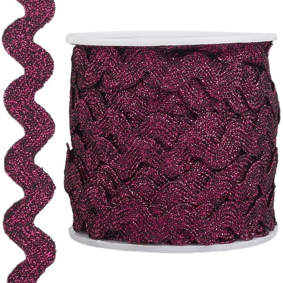 16.5 Yards Metallic Rick Rack 0.6 Inch Glitter RIC Rac Trim Christmas Zig Zag Sparkly Wave Bending Fringe Ribbon Wavy Edge Fabric for Sewing Wedding Dress Gift Wrapping Medium Violet Red for making