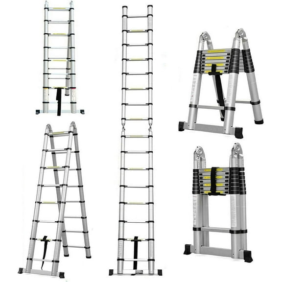 16.5 ft Extension Ladder Aluminum Telescopic Ladder 5M(2.5+2.5m) Multi-Purpose Climb Extendable Step Heavy Duty 330lbs Max Capacity for Home Kitchen Clean