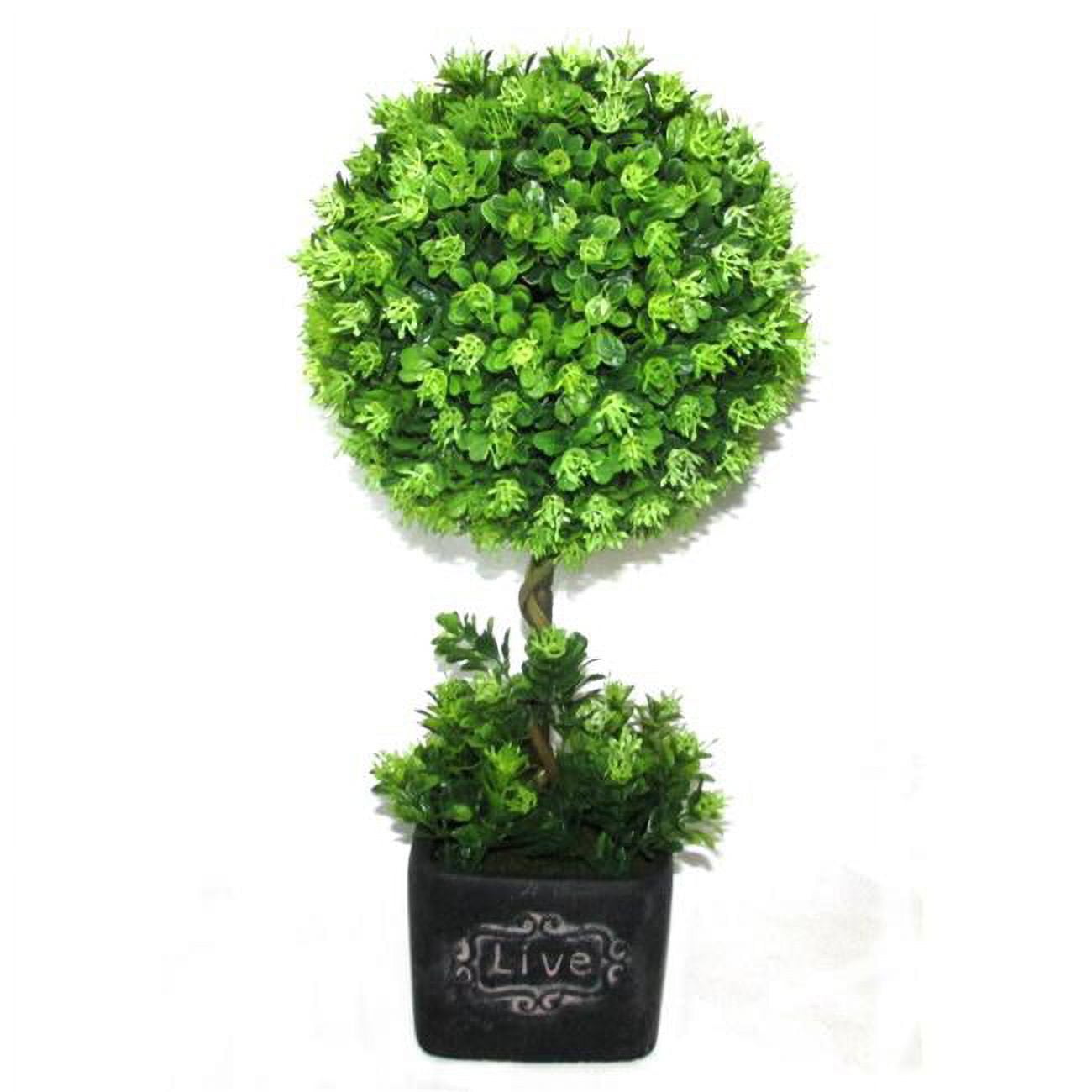 16 Inch Green Artificial Topiary Tree in Gray Pot