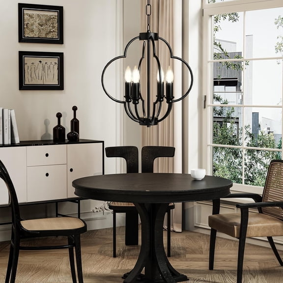 16.5 in. Modern Farmhouse Black Chandelier, 4-Light Open Cage Ceiling Fixture, Dimmable Hanging Foyer Light Sconce for Dining Room, Entryway, Kitchen Island & Bedroom