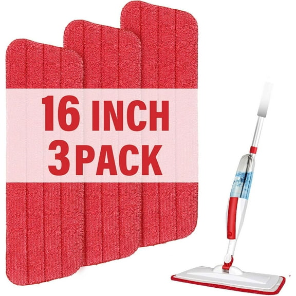 16.5 inch Mop Pads Refills, 3 Pack Microfiber Reusable Replacement Mop Pads Flat Replacements Heads for Wet Or Dry Floor Cleaning and Scrubbing, Red Cloth