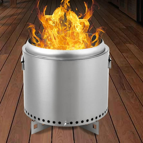 16.5 inch Smokeless Fire Pit, Stainless Steel Fire Pits, Wood Burning Fireplace with Removable Ash Pan for Camping Backyard Patio Garden Picnic