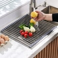 thumbnail image 1 of ReLuien Roll Up Dish Drying Rack, 16.5" x 15.1" Foldable Stainless Steel Dish Drainer Mat,Multipurpose Roll Up Sink Drying Rack for Kitchen Sink, 1 of 8