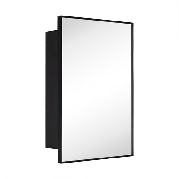 16.5'' x 24'' Black Recessed and Surface Mount Bathroom Medicine Cabinet with Mirror Matt Black Square Cornered Metal Framed Rounded Rectangle Medicine Cabinet Mirror