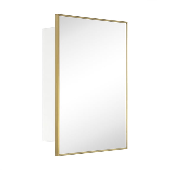 16.5'' x 24'' Brushed gold Recessed and Surface Mount Bathroom Medicine Cabinet with Mirror Brushed gold Square Cornered Metal Framed Rounded Rectangle Medicine Cabinet Mirror