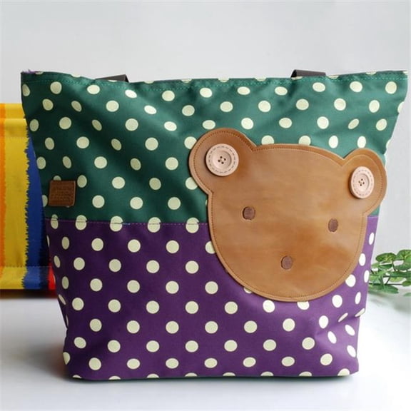 16.5 x 5.5 x 12.6 in. Bear-Green - Blancho Applique Kids Fabric Art Tote Bag & Shopper Bag  Green