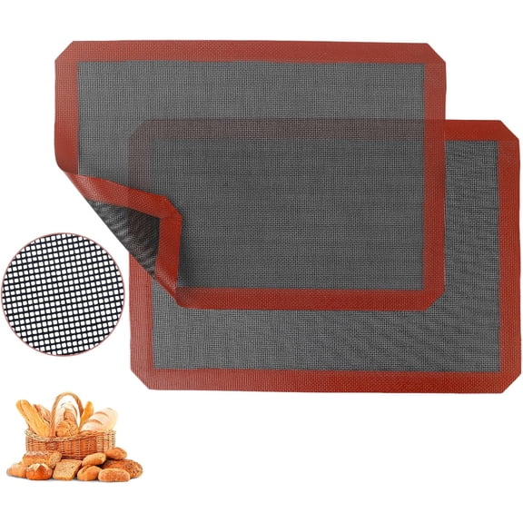16.5"x11.6" Perforated Baking Mats, Non-Stick Hollow Out Silicone Mat, Reusable Oven Liner for Half Sheet Pan, Making Bread/Pizza/Macaron/Pastry/Cookie (2 Pcs, Black Corner Cut)