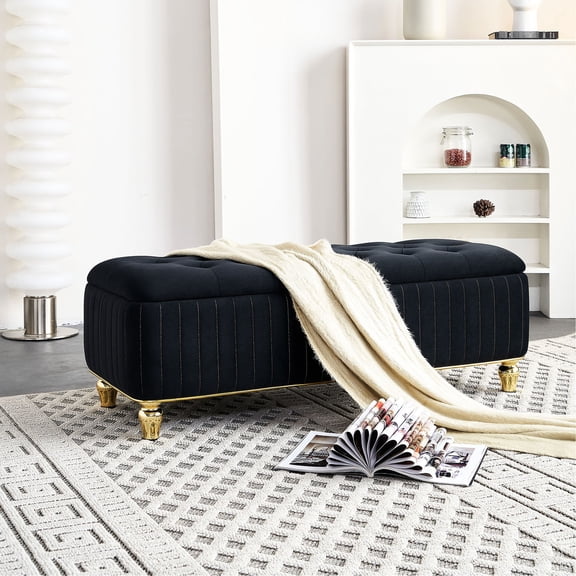 16.50 in High Black Ottoman - Internal Storage for Blankets - Primary Living Space - Match with Sofa
