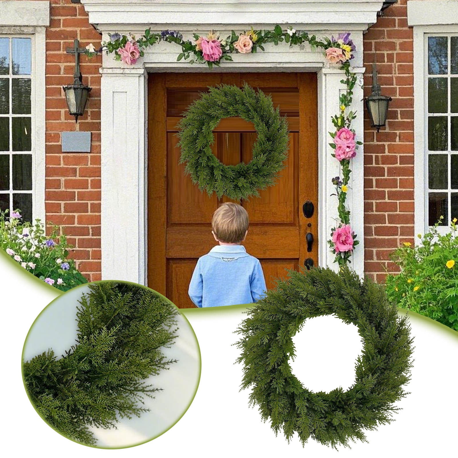 16.53 Inch Christmas Wreath for Front Door Artificial Pine Wreath Faux ...