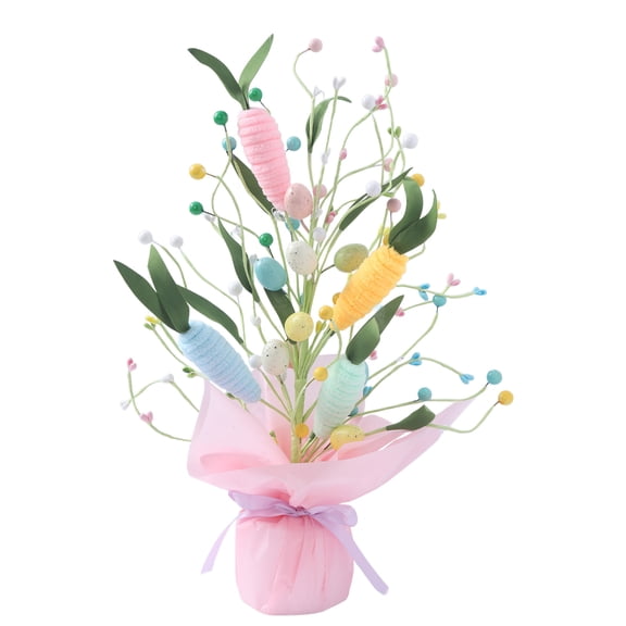 16.53Inch Easter Artificial Carrot Egg Tree Tabletop Ornament, Spring Bonsai Tree for Indoor Outdoor Easter Holiday Spring Summer Home Party Table Centerpiece Decor
