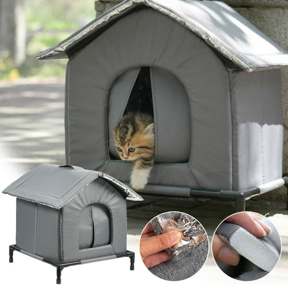 16.54*16.54*16.54inch Outdoor Cat House Weatherproof Insulated Winter Shelter, Warm Outdoor Cat Kennel for Stray Cats & Small Dogs,Pet Shelter with Easy to Wash Design for All Seasons Protection