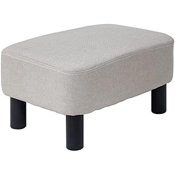 16.54" Small Footstool, Linen Fabric Pouf, with Padded Seat Pine Wood Legs and Padded Rectangular Stool, for Bedroom, Linen RF-BD213