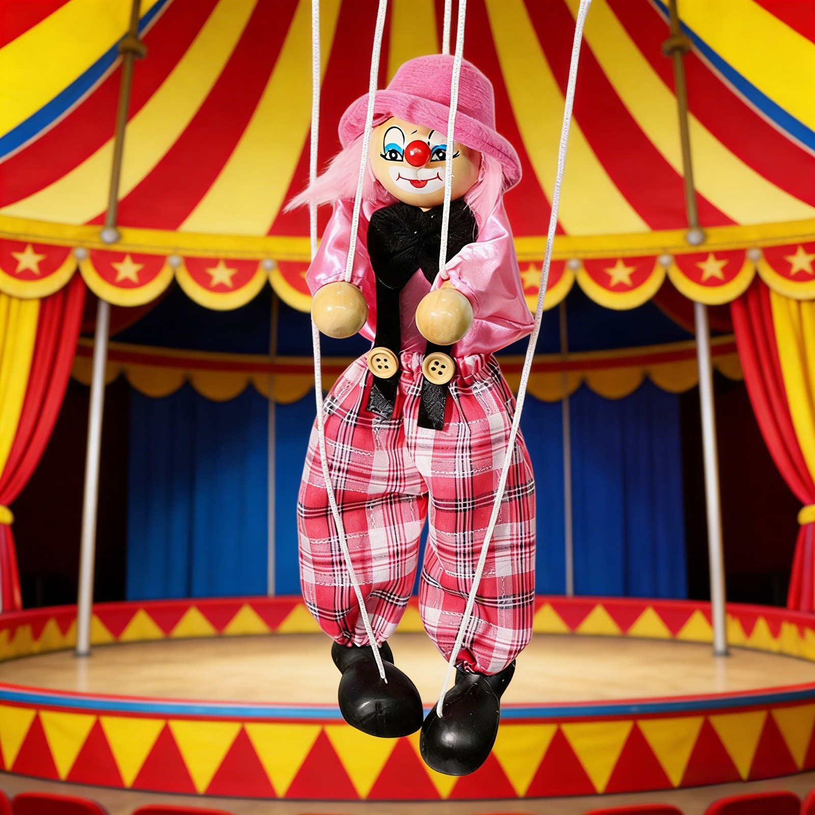 16.54-Inch Funny Clown Pull String Puppet – Wooden Marionette Toy ...