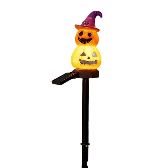 16.54 Inch Solar Double Stack Pumpkin Stake Light Witch Hat Auto On/Off LED Halloween Outdoor Pathway Yard Decor Lamp