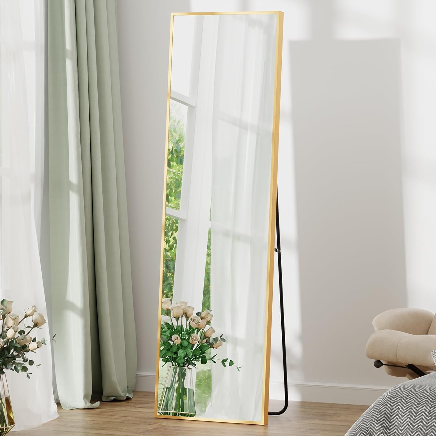 16×59 Floor Mirror Full Length Wall Standing Leaning or Mounted, Gold