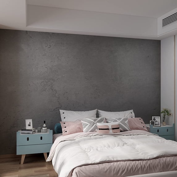 16"×591" Extra Thick Dark Grey Black Concrete Peel and Stick Wallpaper ...