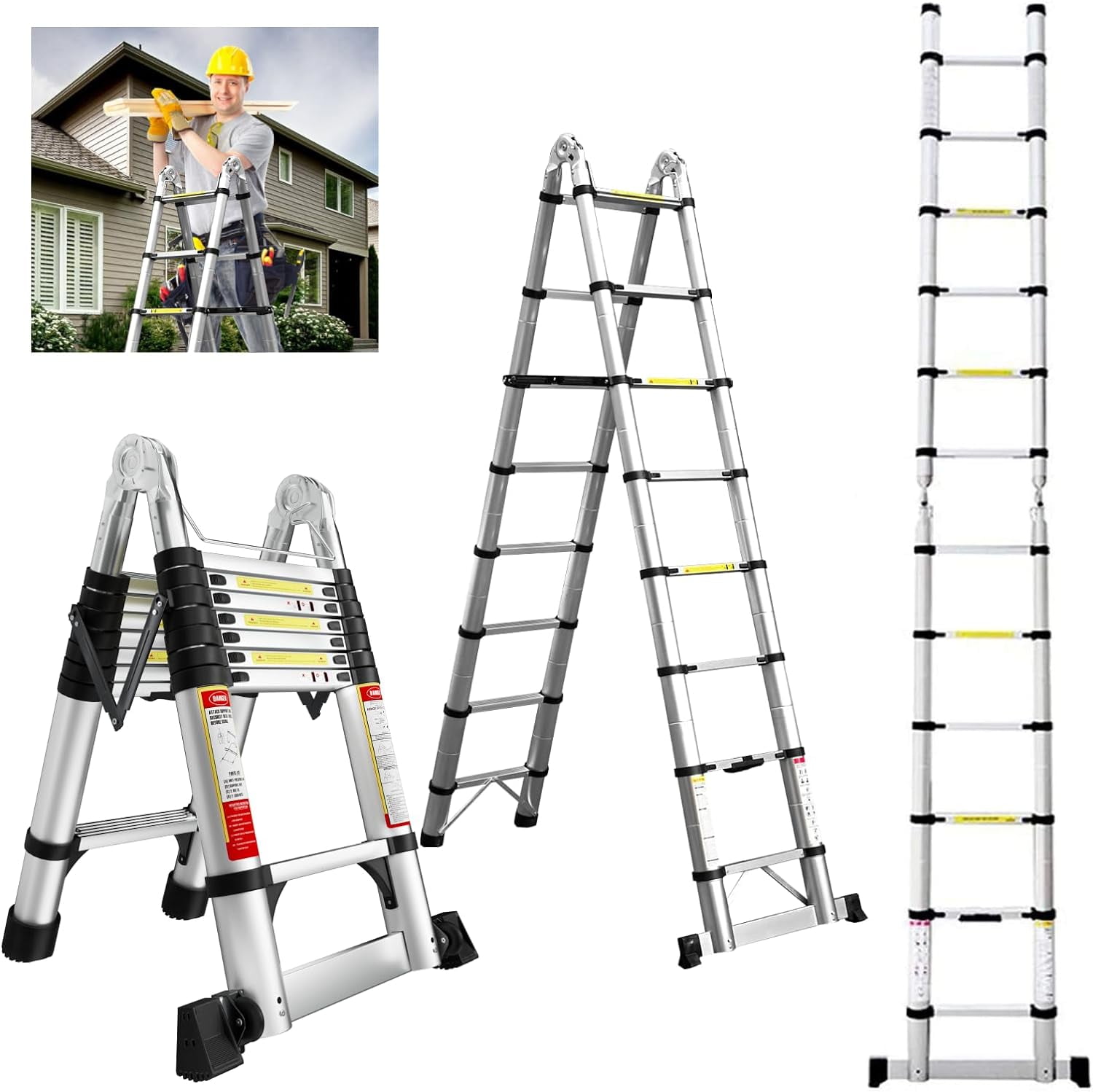 16.5FT A Frame Telescoping Ladder, Lightweight Aluminum Telescopic