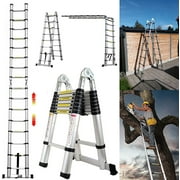 16.5FT Aluminum Telescoping Extension Ladder 330lbs Max Capacity Lightweight Portable Multi-Purpose Folding with Support Bar Anti-Slip EN131 Certificated
