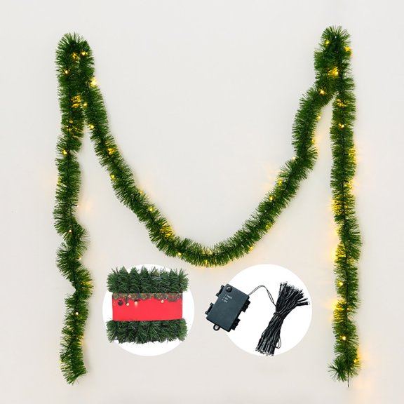 16.5FT Artificial Christmas Garland with LED String Lights Battery Operated Greenery Garland for Indoor Outdoor Stair Railing Mantle Home Holiday Party Wedding Xmas Decorations(Batteries Not Included