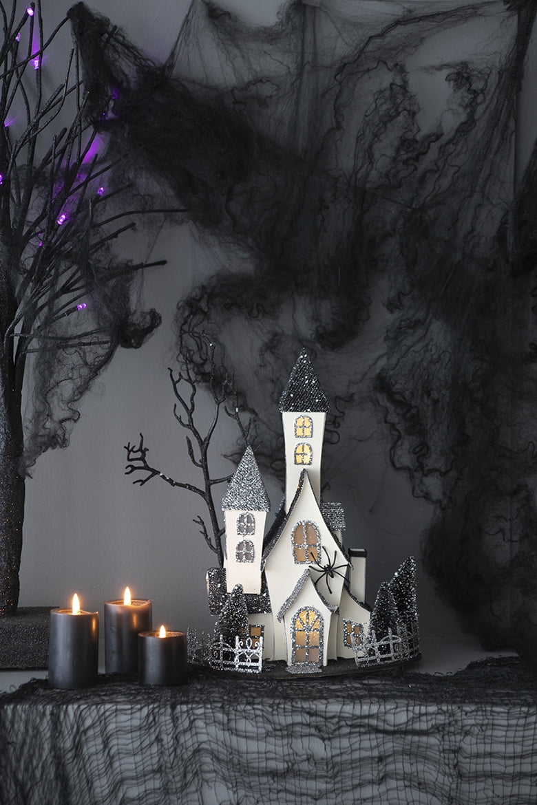 Lighted Cardboard Haunted House 13.5IN Halloween Tabletop Decor Battery-Powered Centerpiece