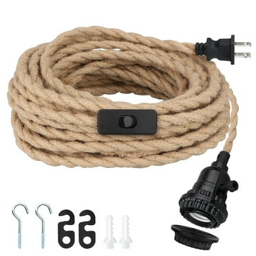 16.5FT Pendant Light Kit, Hanging Lights with Plug in Cord & Switch, Hemp Rope Swag E26 Socket Pendant Lamp, Extension Lantern Cable Vintage Farmhouse Industrial Retro DIY Decoration Fixtures