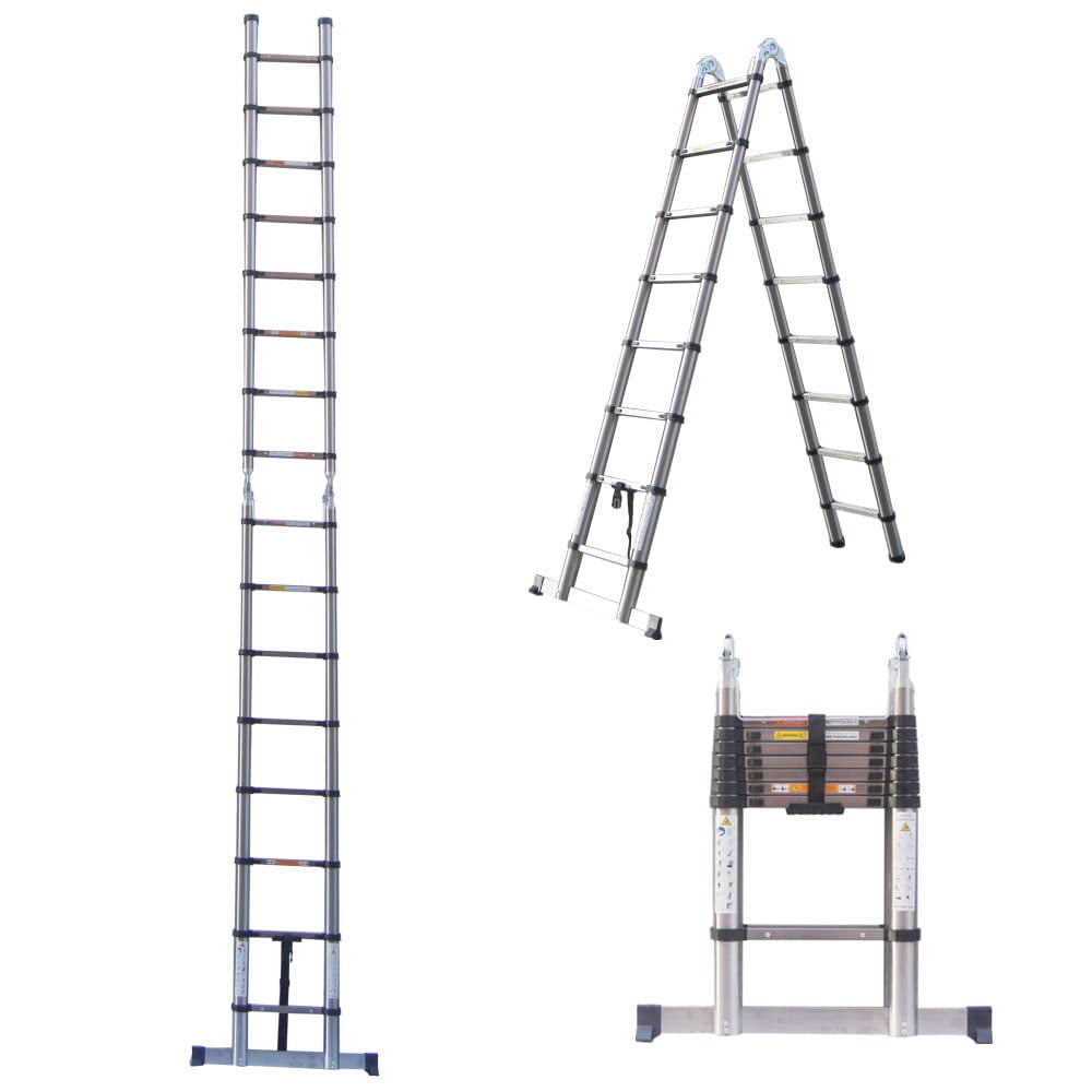 16.5FT Stainless Steel Telescopic Ladder, Portable Multi-Purpose ...
