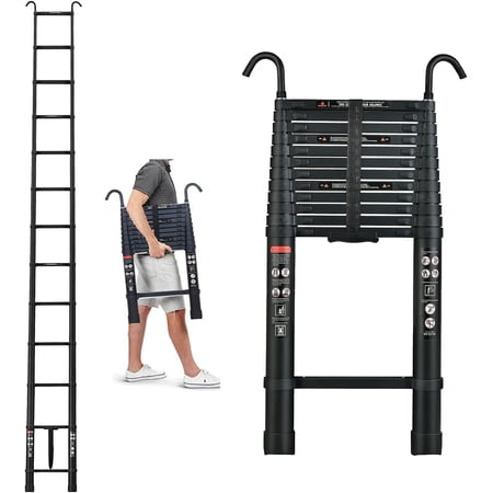 16.5FT Telescoping Ladder with Ladder Hooks 2.8", Aluminum Telescopic Extension Ladder Rv Ladder Attic Ladder Collapsible Ladder Extendable Ladders Folding Ladder Multi-Purpose Ladder, 330lbs Capacity