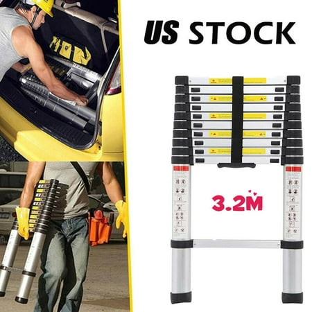 16.5Ft/12.5Ft/10.5ft Aluminum Thicken Ladder,Bowoshen Non-Slip Folding Telescoping Step Ladder Loft with Foot Pad Lightweight, 330lbs Load Capacity
