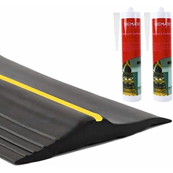 16.5Ft/5M Universal Garage Threshold Seal Strip with 300ml Black Sealants/Adhesives, Garage Door Bottom Weatherproof Strip Rubber DIY Weather Stripping Replacement (Black+Yellow)