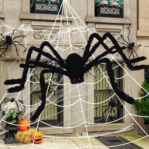 16.5Ft Giant Spider Web + 5Ft Hairy Spider & Stretch Cobwebs ...