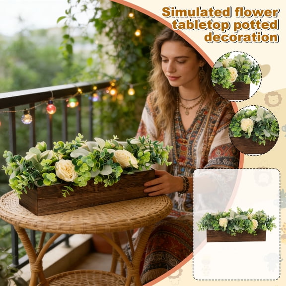 16.5In Equipped With 3.28FT Electronic Lamp, Simulated Flower Potted, Eucalyptus Rabbit Ear Leaf, Home Desktop Ornament, Illuminated Greenery for Living Room Table Centerpiece