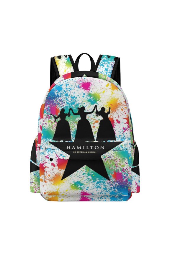 16.5In Hamil-,ton Star Music0l Backpack Front Pocket Cute Knapsack Cartoon Daypack Lightweight Bookbag