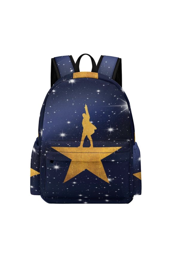 16.5In Hamil-,ton Star Music0l Backpack Front Pocket Cute Knapsack Cartoon Daypack Lightweight Bookbag