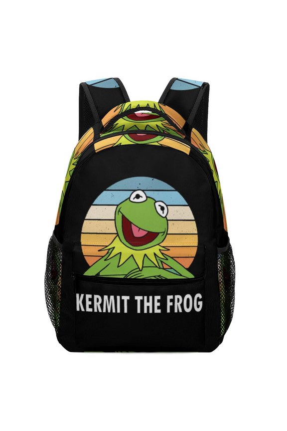 16.5In Ker-mit The Frog Backpack Lightweight Backpack Large Capacity Portable Outdoor Travel Backpack Laptop Bag