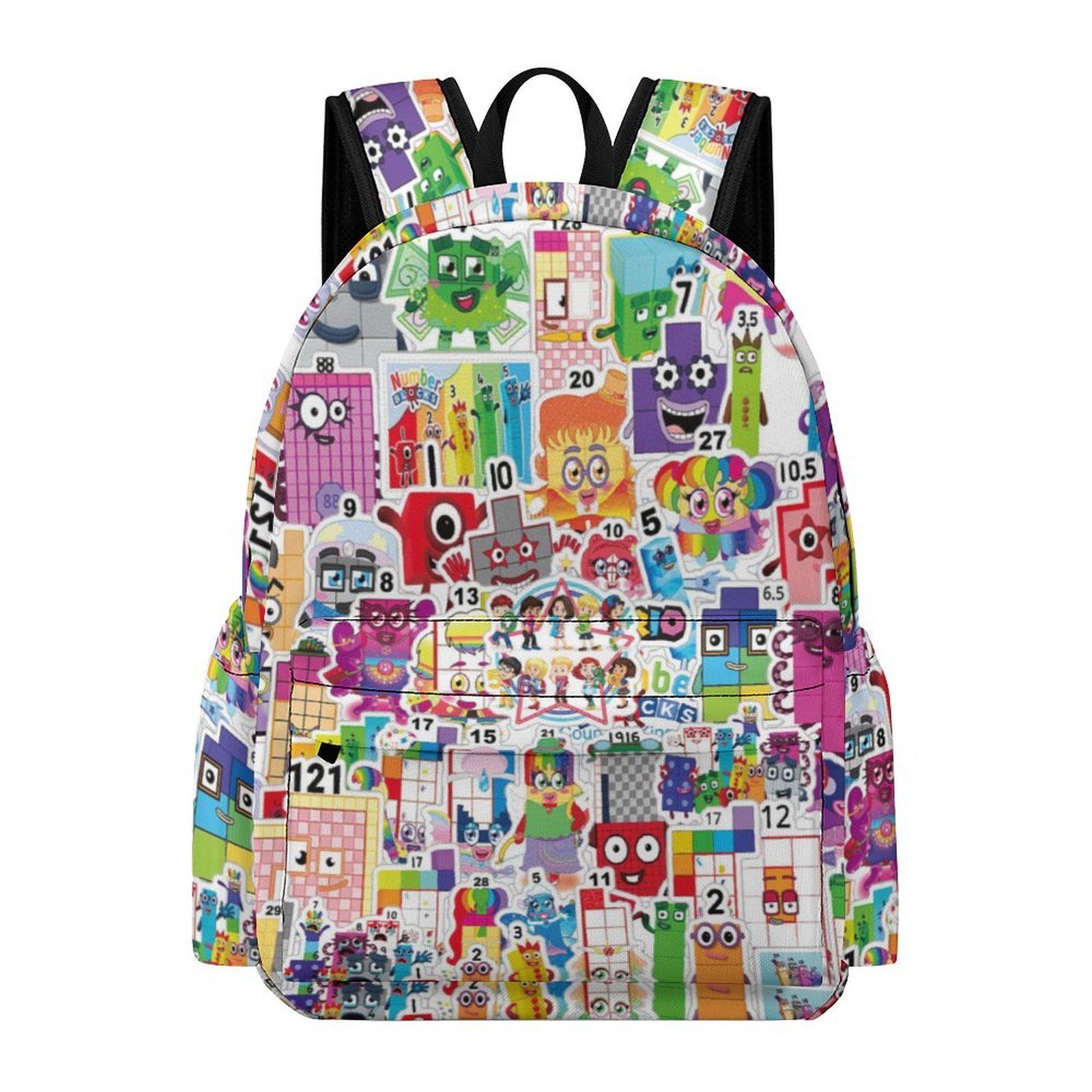 16.5In Number Cartoon Show Block Backpack Front Pocket Cute Knapsack ...