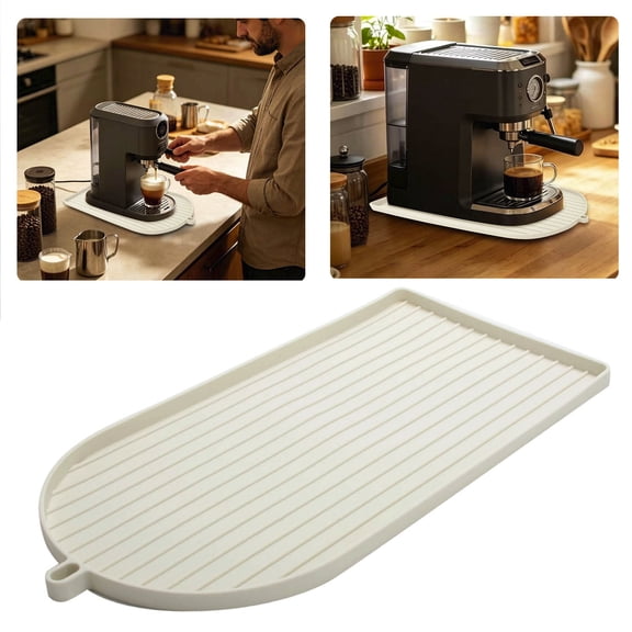 16.5In Silicone Coffee Machine Drip Tray Heat Resistant Coffee Mat For Coffee Bars Kitchen Counters(Beige-42X20Cm)
