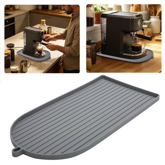 16.5In Silicone Coffee Machine Drip Tray Heat Resistant Coffee Mat For Coffee Bars Kitchen Counters(Grey-42X20Cm)