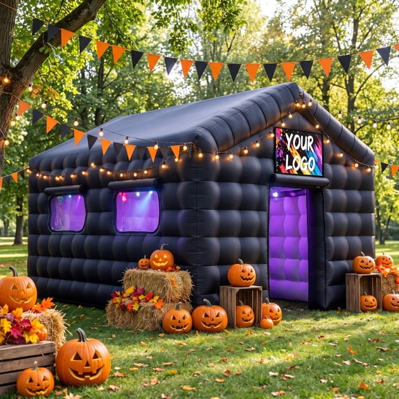 16.5ft Inflatable Nightclub Party Tent Large Black Blow Up Club House With 4 Ventilation Windows & Logo Area, Inflatable Pub Room For Adults Outdoor Backyard Events, Birthday, Wedding, Rave, Disco Da