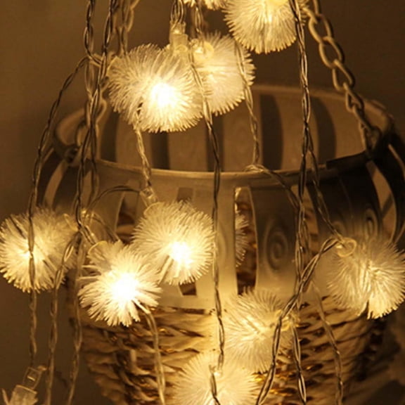 16.5ft Solar energy 30 LED Furry Snowball String Lights Dandelion Fairy String Lights for Holiday, Wedding, Party Decoration (Warm WhiteWarm White