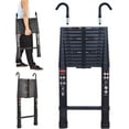 thumbnail image 1 of 16.5ft Telescoping Telescopic Extension Ladder Aluminum Black Extendable Lightweight Ladder Steps Roof Hooks Loft Attic Ladder Easy to Retract for RV Loft Attic Wall EN131 Safety 330lb Max Load, 1 of 17