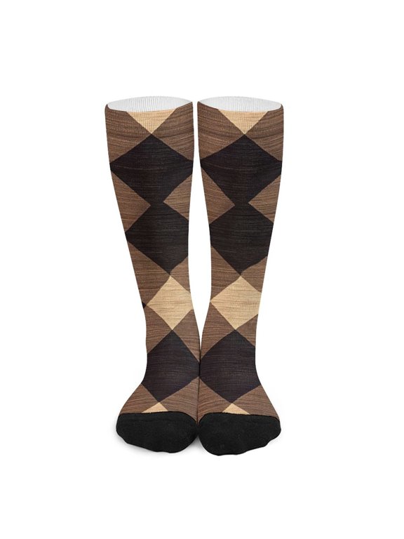 16.5in All Printed Stockings Sweat Absorption Perspiration Permeability Light Resistant Ply Moderate Comfortable Light Argyle Plaid Brown_4