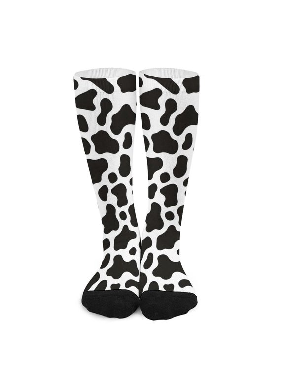 16.5in All Printed Stockings Sweat Absorption Perspiration Permeability Light Resistant Ply Moderate Comfortable Light Black White Cow Print